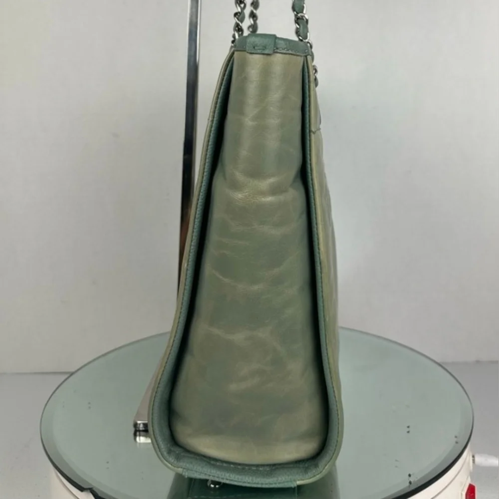Chanel Logo Deauville Leather Tote Bag In Sage